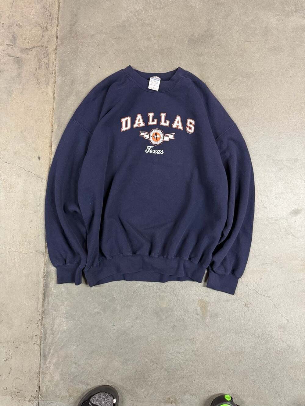Vintage Dallas Texas City Graphic Crewneck Sweatshirt Navy Blue XL